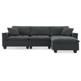 Leland Suede-Tufted L-Shaped Sectional With Ottoman