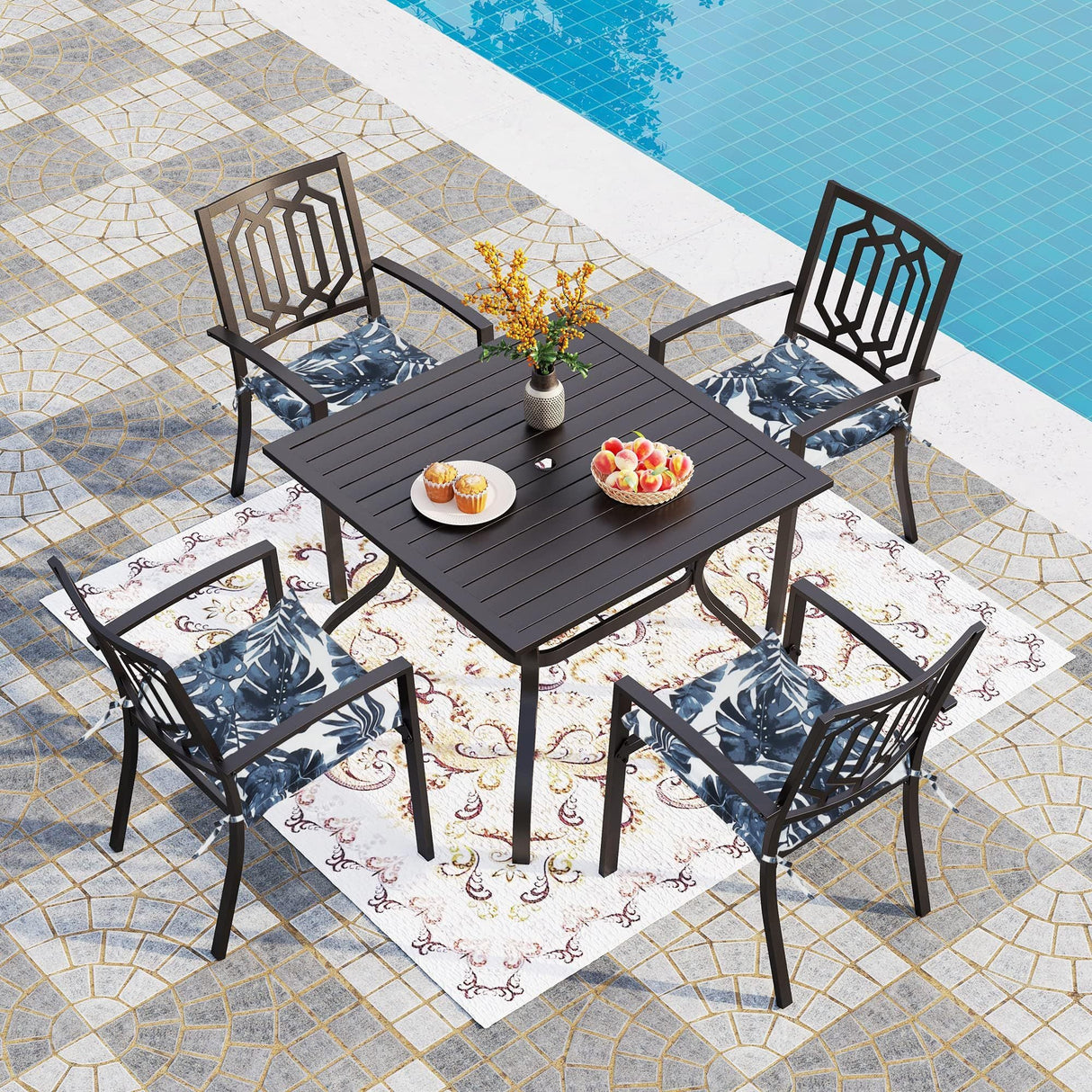 4pcs outdoor patio seat cushion replacement seat cushion with ties, 15' x 15' patio chair pads for  gardens, patios, and dining rooms