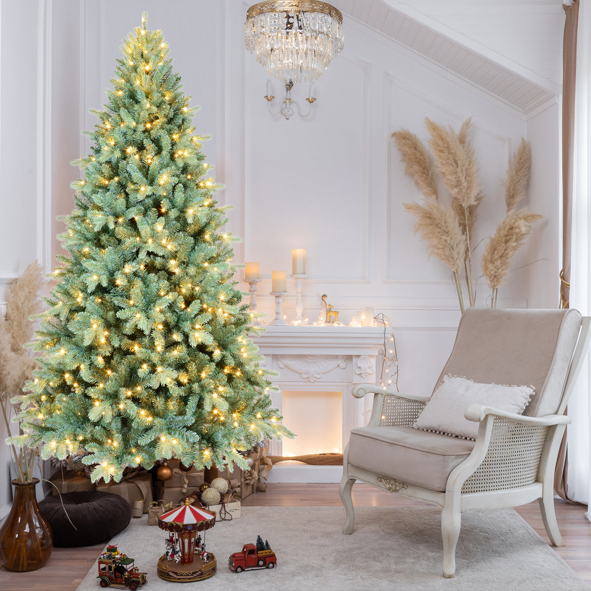 The 9-Foot Pre-Lit Blue Evergreen Christmas Tree