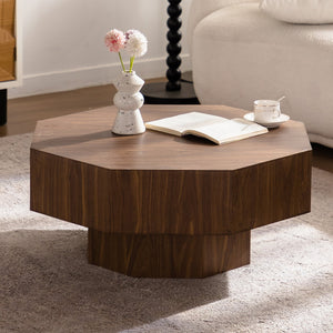 30.51 Inch Wooden Octagonal Coffee Table for Living Room