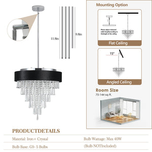 18-inch Modern Crystal Chandelier with Black Velvet Shade