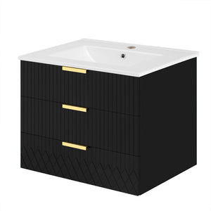 Wall Mounted Floating Cabinet With Double Drawer, Rectangular Sink