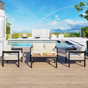 U_Style Multi-Person Outdoor Iron Sofa Set with Rattan Decoration