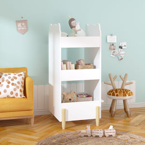 Bear Shaped Bookshelf With Chalkboard Side, 3 Tier Storage Organizer For Playroom - White