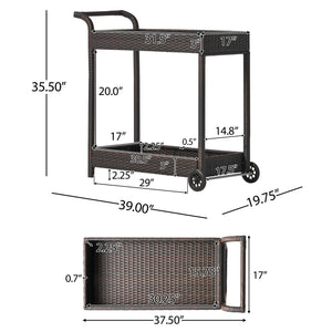 Resin Wicker Bar Cart With Metal Frame - Brown