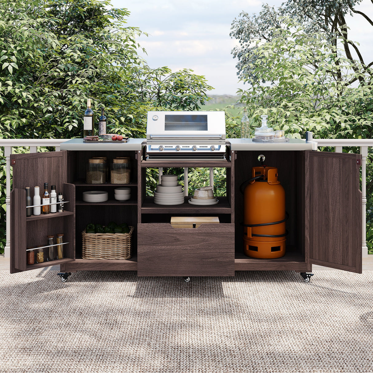 K&K 66.5' Outdoor Kitchen Island for Big Green Egg Grills