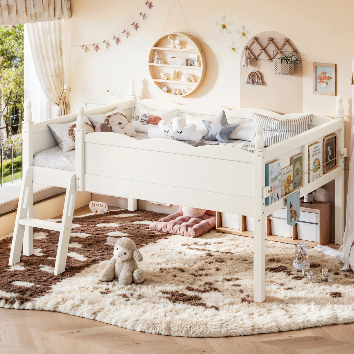 Full Size Low Loft Bed with Full-Length Guardrails
