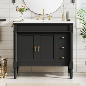 Bathroom Vanity With Ceramic Sink, 2 Doors 3 Drawers, Soft Close Design
