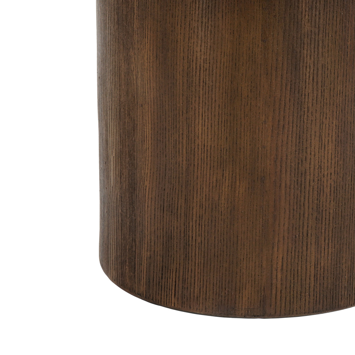 Cylindrical Side Table with Antique White Faux Stone Top and Natural Wood Base