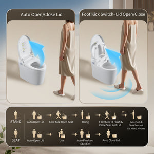 Tankless Smart Toilet With Bidet Built In, 1 Piece, Auto Flush, Auto Open / Close, Heated Seat, Bubble Wash, Warm Water And Dry, Adjustable Temp, Remote Control Side Know - White