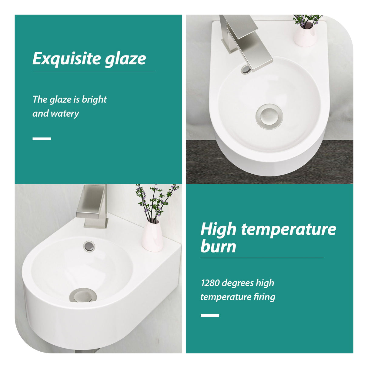 Modern Rectangle Wall Mount Bathroom Sink With Single Faucet Hole - White
