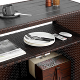 Outdoor Wicker Bar Cart with Glass Top and Wheels - Light Brown