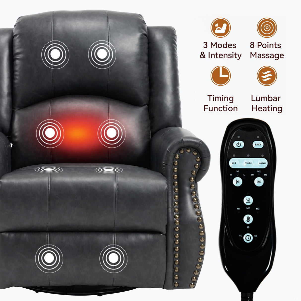 Heat Massage Manual Recliner Chair with Rocker and Swivel