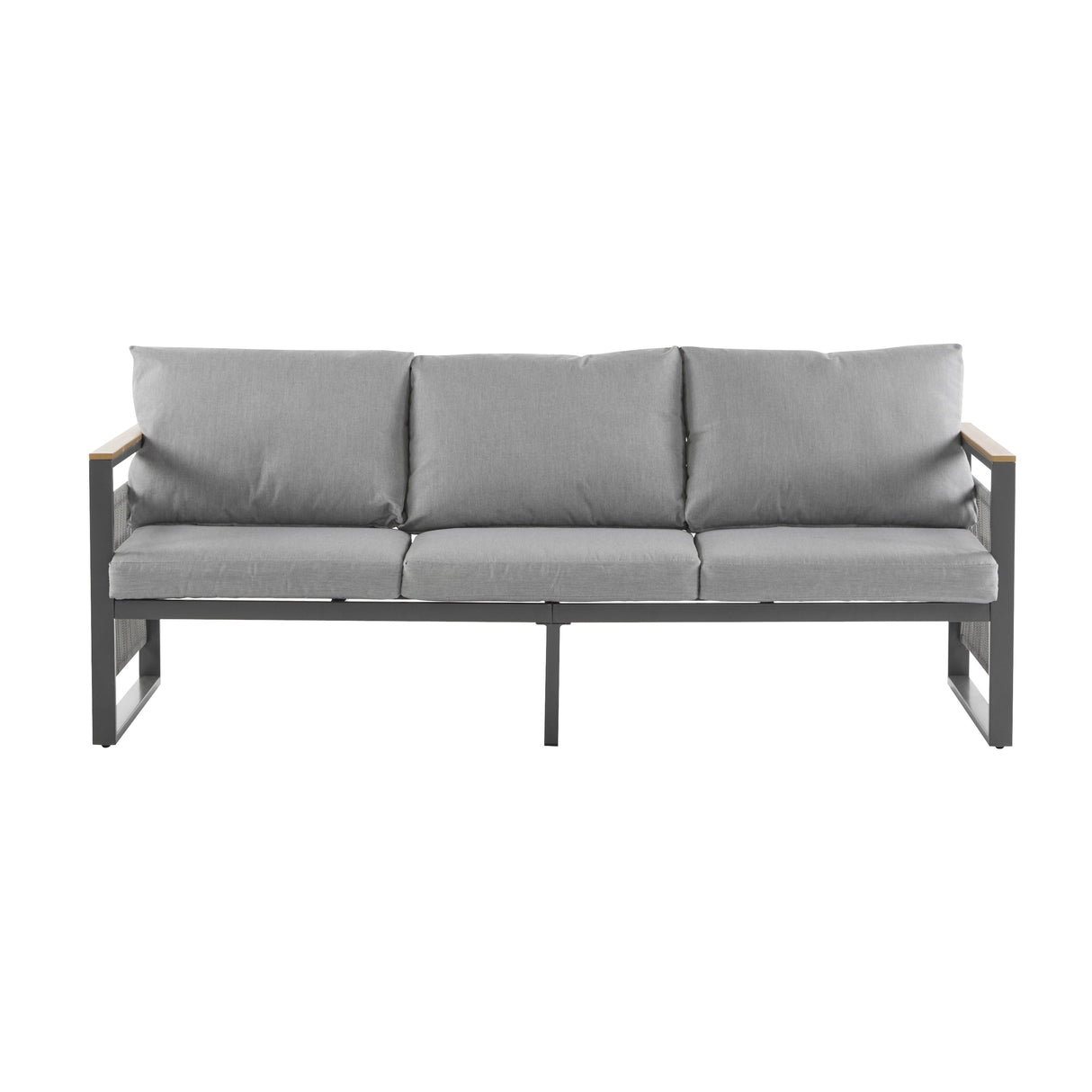 4-Piece Outdoor Metal Patio Furniture Set with Cushion - Grey & Natural