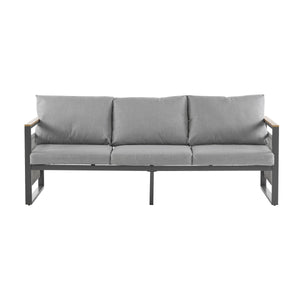 4-Piece Outdoor Metal Patio Furniture Set with Cushion - Grey & Natural