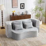 Queen Size Modern Light Grey Floor Sofa with 4 Pillows