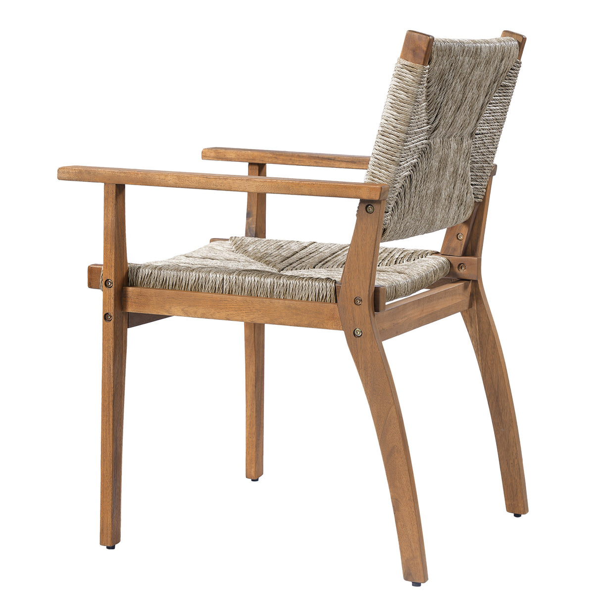 Durable Outdoor Dining Chair with Acacia Wood Frame, Handwoven Wicker Seat, Brown Finish, Patio Garden Furniture, (Compatible with Matching Table) Set of 2
