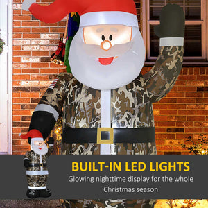 Camouflage Santa Claus Inflatable Christmas Decoration with LED Lights - Outdoor
