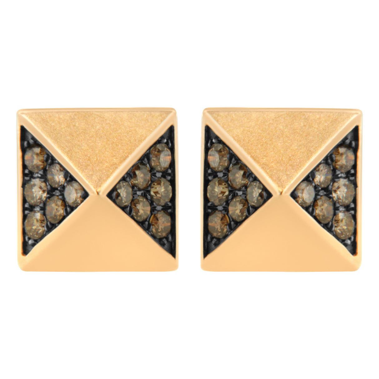 14K Rose Gold 1/4 Cttw Brown Diamond Pyramid Stud Earring (Brown Color, SI1-SI2 Clarity)