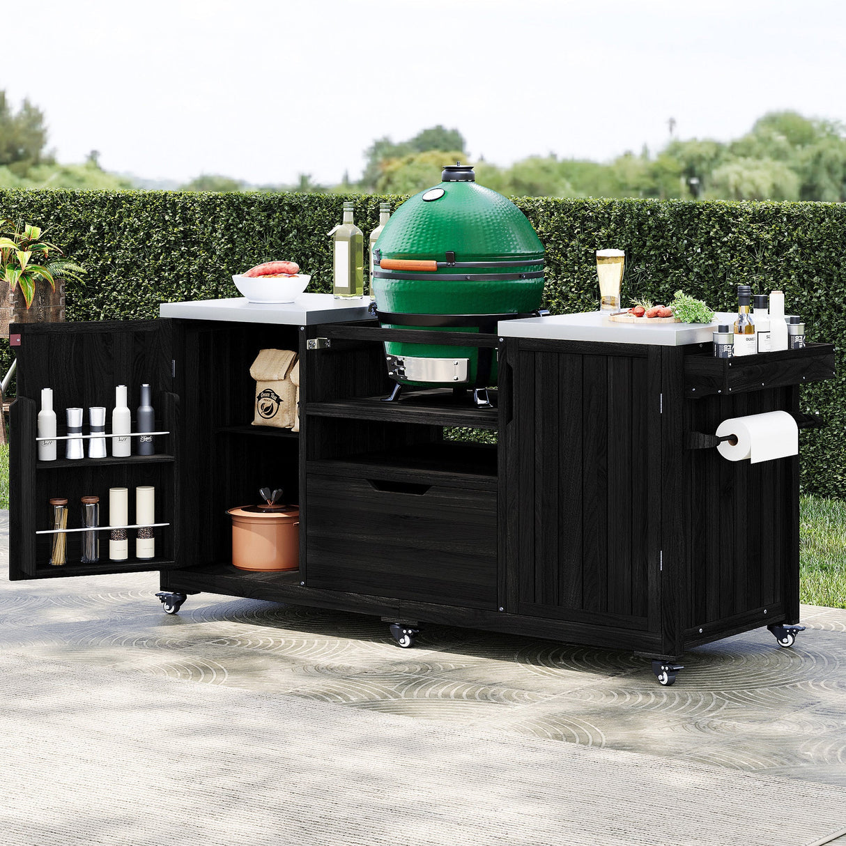 K&K 66.5' Outdoor Kitchen Island for Big Green Egg Grills