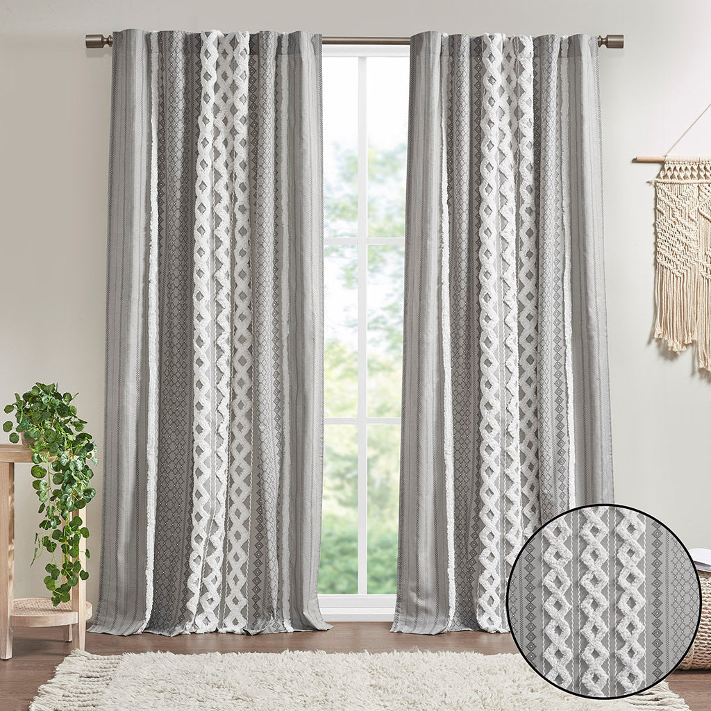 Cotton printed curtain panel with chenille stripe and lining