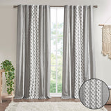 Cotton printed curtain panel with chenille stripe and lining