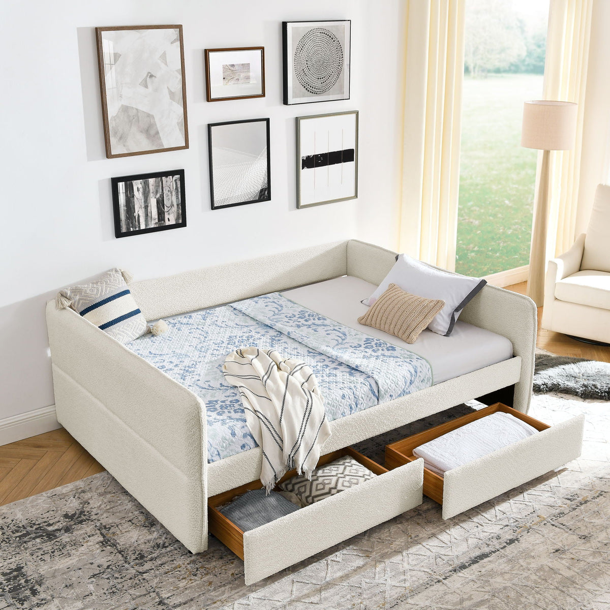 Upholstered Daybed & 2 Drawers