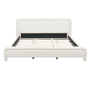 Upholstered Platform Bed Frame With Curved Headboard, Wood Slats Support