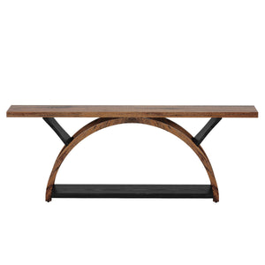 Console Table With 2 Tier Storage And Half Moon Frame For Hallway - Brown / Black