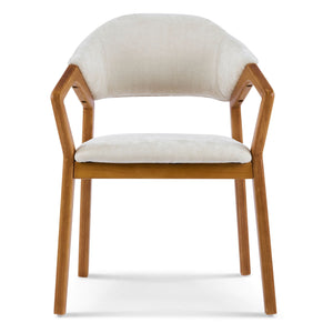 Indoor Upholstered Dining Armchair (Set of 2) - Beige / Teak