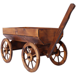 Wood Wagon Flower Planter Pot Stand with Wheels