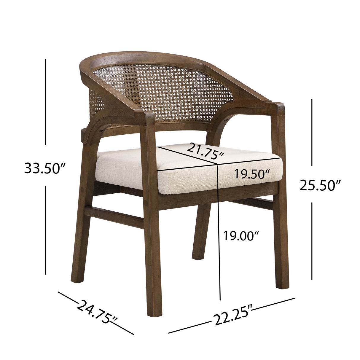 Wooden Frame Dining Chair with Rattan Back, Set of 2
