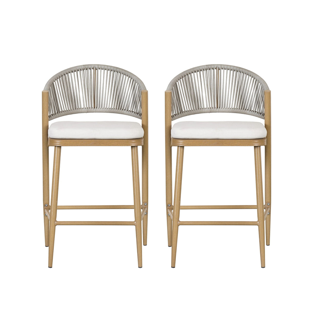 Outdoor 26" Counter Height Metal Frame Counter Stools with Scallop Shaped Backrest & Water Resistant Cushions