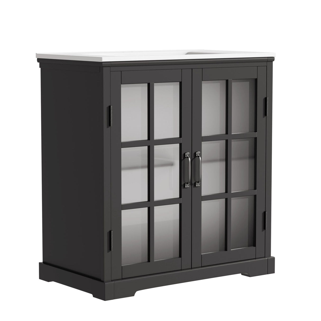 Modern Bathroom Vanity with Ceramic Sink and Tempered Blurred Glass Doors