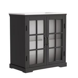 Modern Bathroom Vanity with Ceramic Sink and Tempered Blurred Glass Doors