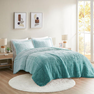 Ombre Shaggy Long Fur Comforter Set with Hypoallergenic Filling - Full/Queen
