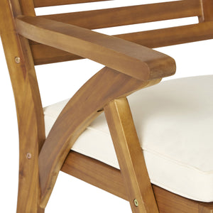 Outdoor 6 Pieces Acacia Wood Dining Set with Cushion and Handwoven Rattan Legs