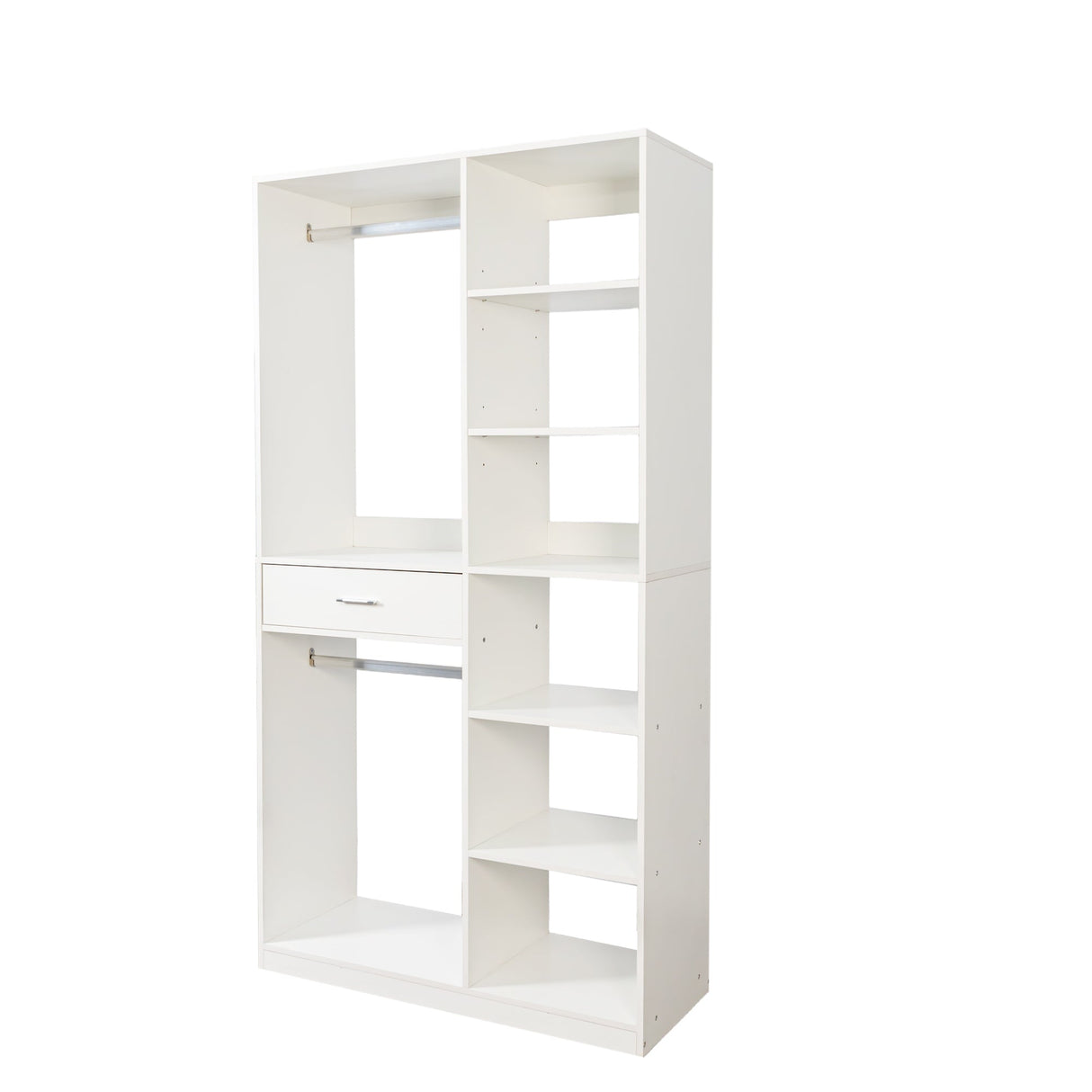 Freestanding Closet System with 6 Open Shelves and 2 Hanging Rods