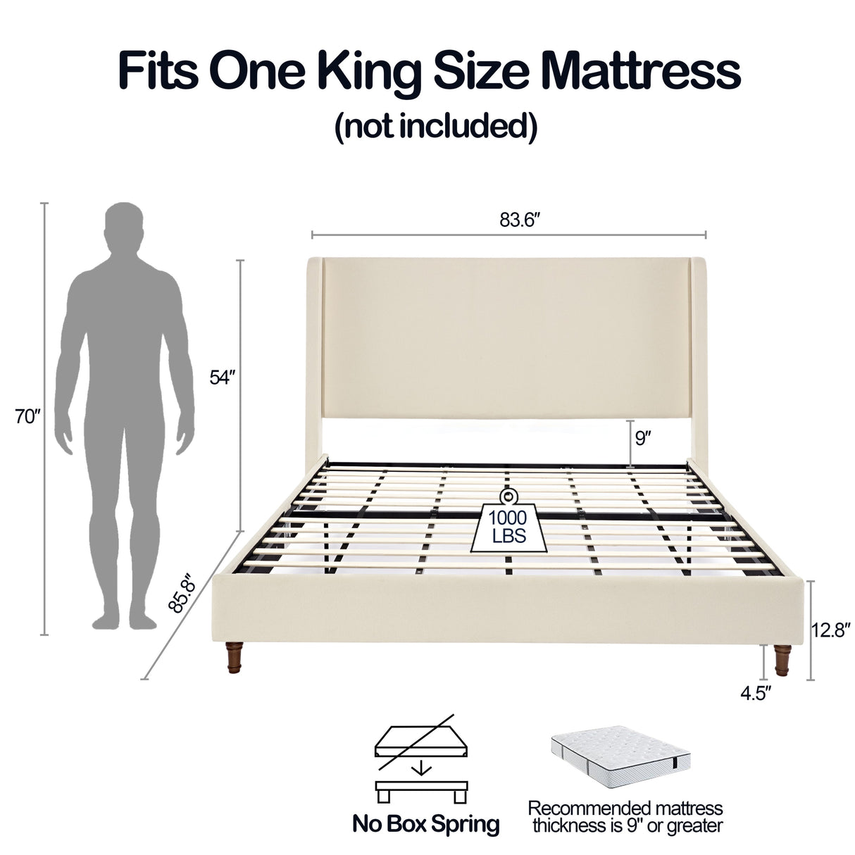 Harper upholstered bed, 54" headboard, ivory boucle