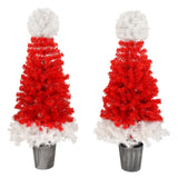 Lighted  Santa Hat Style Christmas Tree Set of 2, 4ft Artificial Tree with Warm White Lights