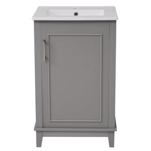 Modern Small Bathroom Vanity Cabinet With Ceramic Basin, Ample Storage, 1 Soft Close Door