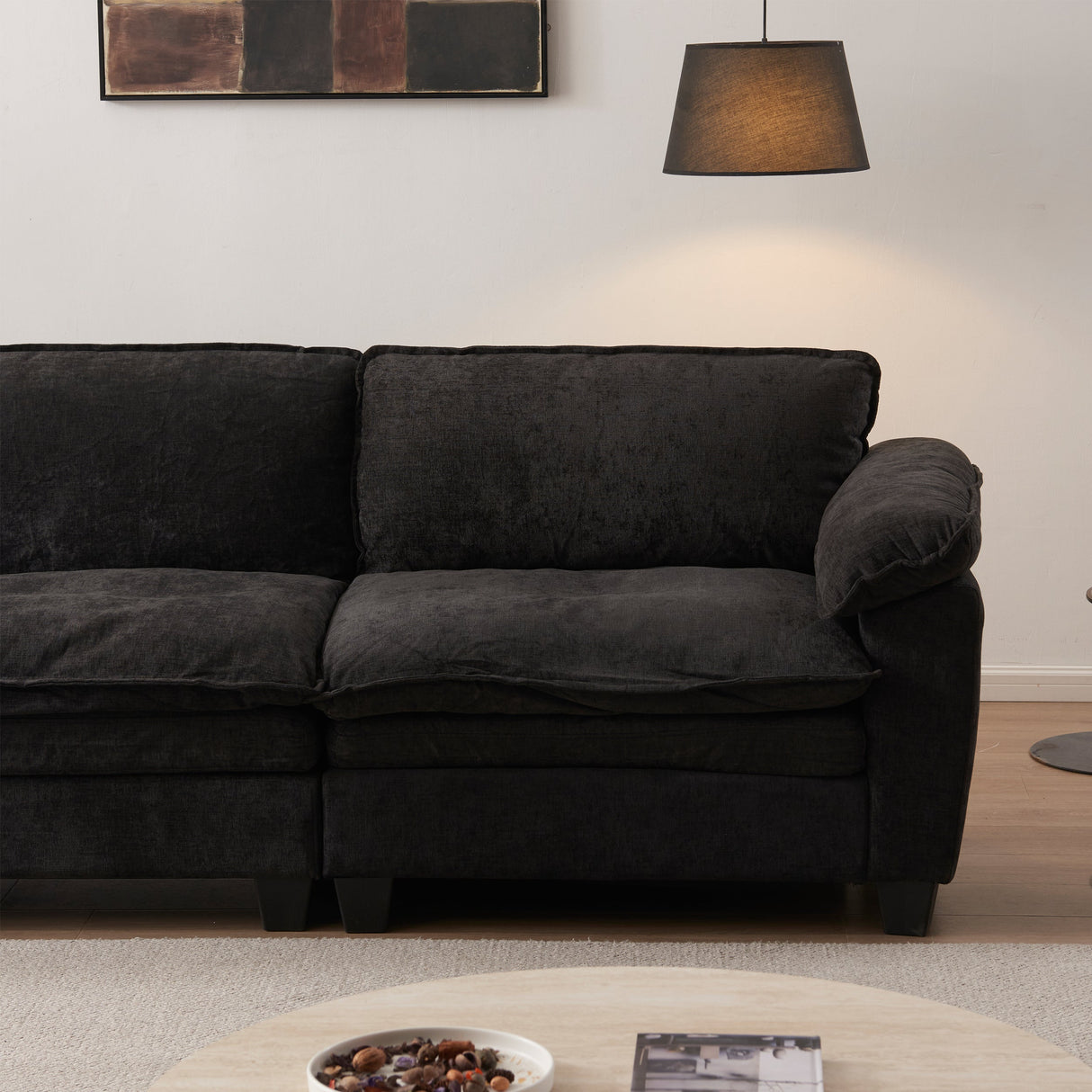Luxury Couch with Ottoman in Soft Chenille