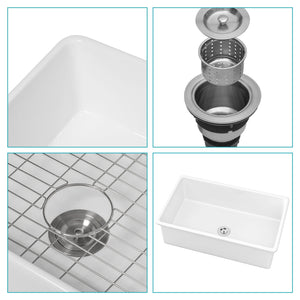 Farmhouse Ceramic Apron Front Single Bowl Kitchen Sink with Durable Design - White or Black