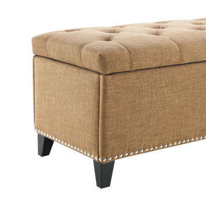 Button Tufted Storage Ottoman, Living Room Bench With Safety Close Hinge - Brown
