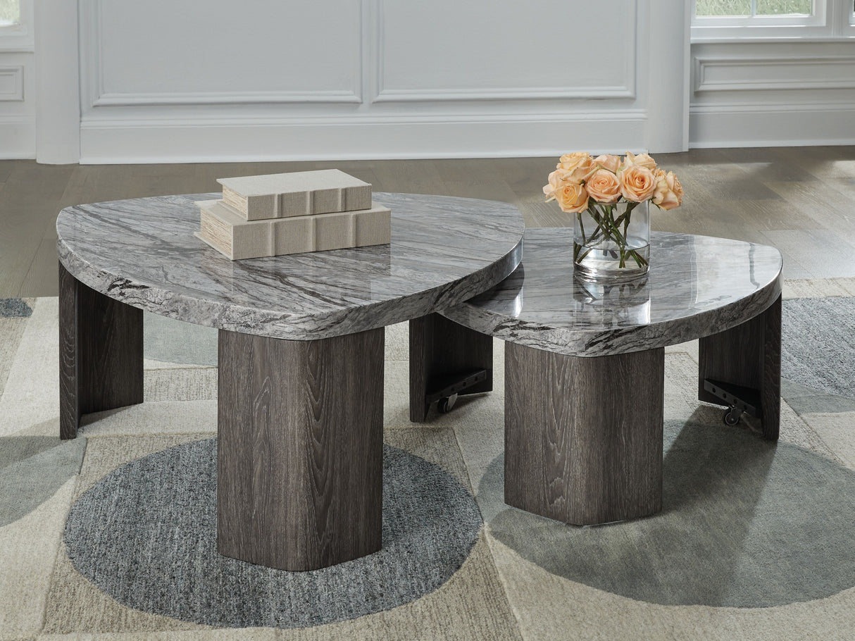 Surmour - Stacked Cocktail Table - Gray / Brown