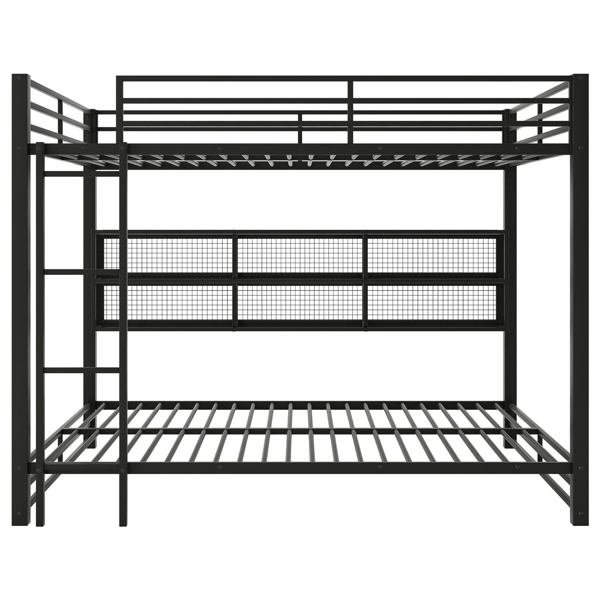 Queen Over Queen Bunk Bed With Storage Cabinets And LED Sturdy Frame, 6 Storage Units, Adjustable LED Lights - Black