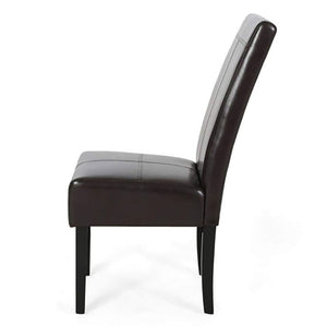 Bonded Leather Upholstered Dining Chair with Solid Wood Legs (Set of 2) - Chocolate