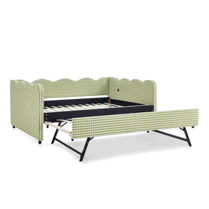 Gingham Daybed With USB Charging Port, Wave-Shaped Design