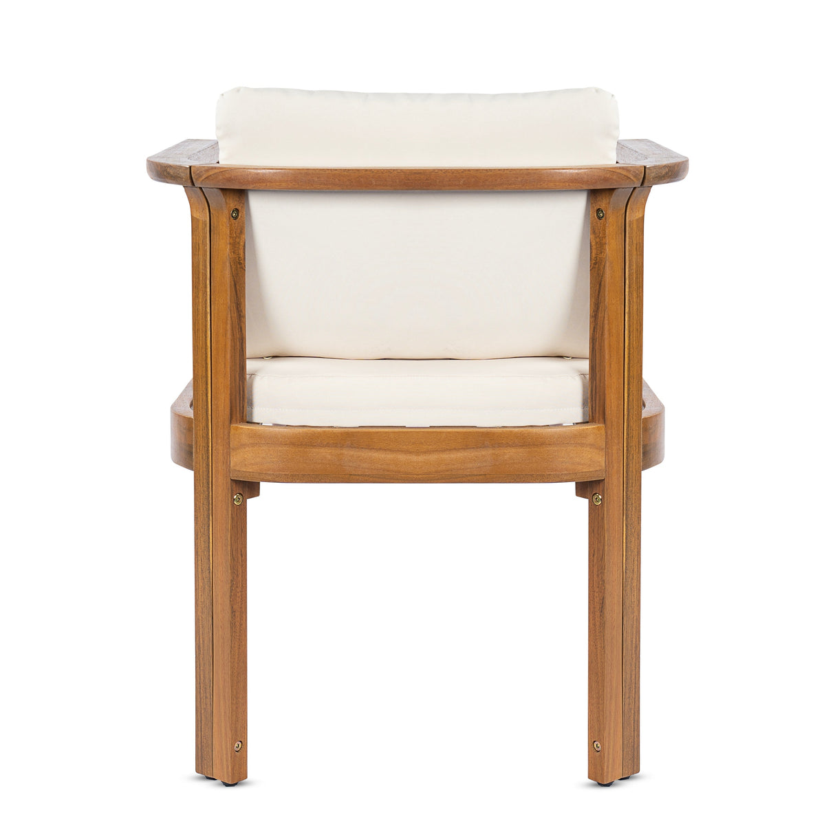 Outdoor Dining Chair Set of 4 with Curved Acacia Wood Arms and Cream Cushions