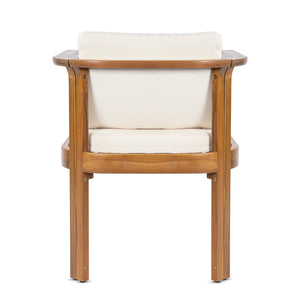 Outdoor Dining Chair Set of 4 with Curved Acacia Wood Arms and Cream Cushions